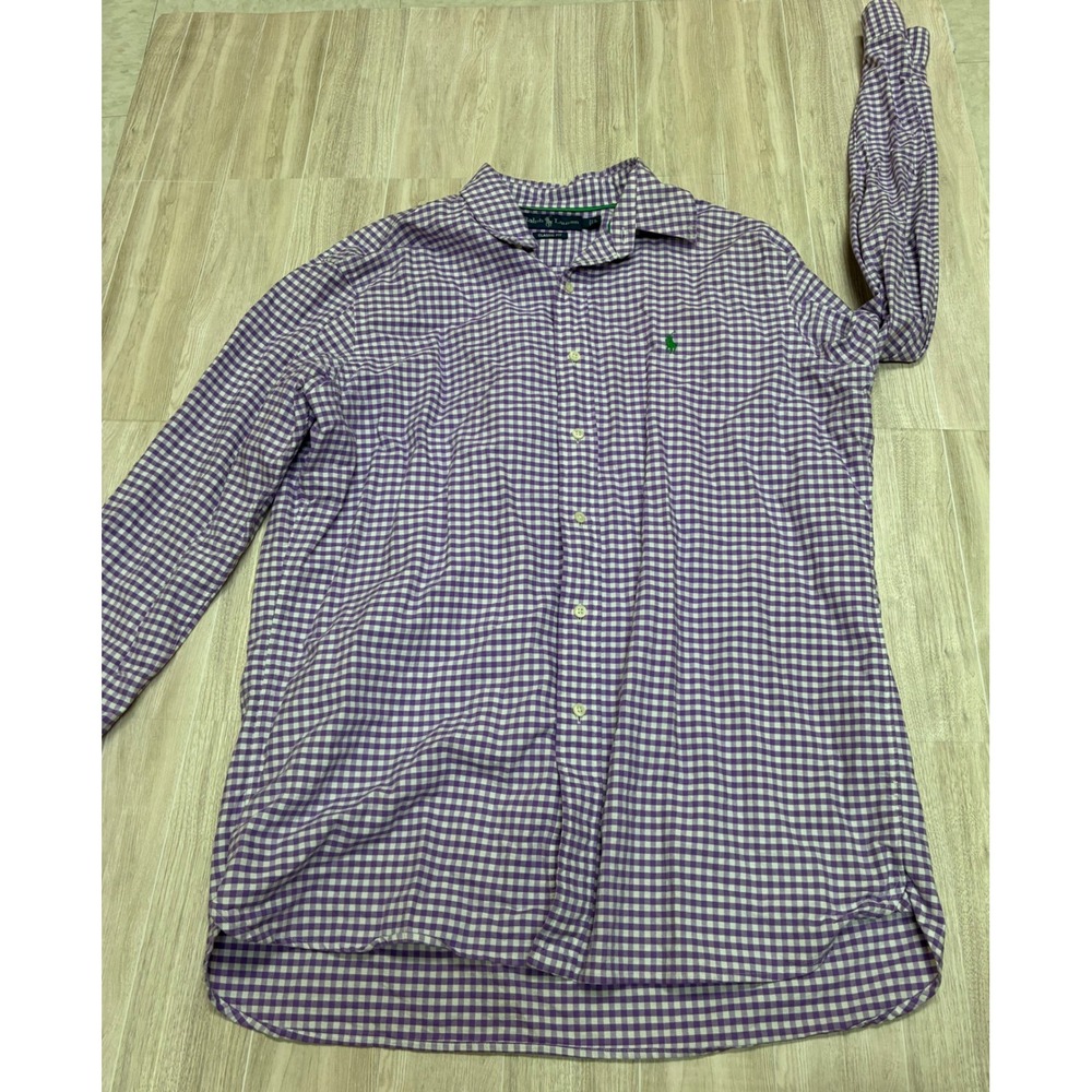 Ralph Lauren Mens L Classic Fit Gingham Button Down Shirt Purple White Check